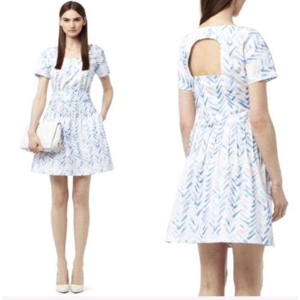 Reiss Marilyn Babydoll Dress Sz 8 Chevron White Open Back Pastel Fit Flare
